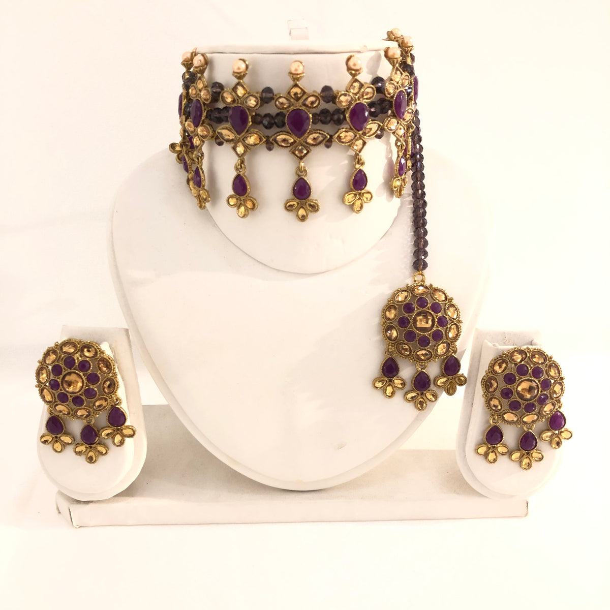 90 Purple beaded choker set image 2